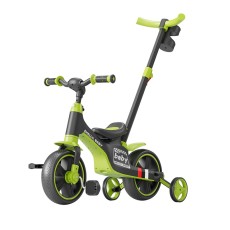 Bicicleta Multifunctionala pentru Copii, Flippy, 3 in 1 Bicicleta Troller Tricicleta, 2-6 ani, cu Roti Auxiliare, Ghidon si Scaun Reglabil, 102 x 90 x 43 cm, Negru Verde