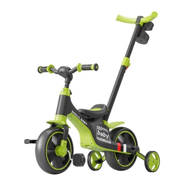 Bicicleta Multifunctionala pentru Copii, Flippy, 3 in 1 Bicicleta Troller Tricicleta, 2-6 ani, cu Roti Auxiliare, Ghidon si Scaun Reglabil, 102 x 90 x 43 cm, Negru Verde