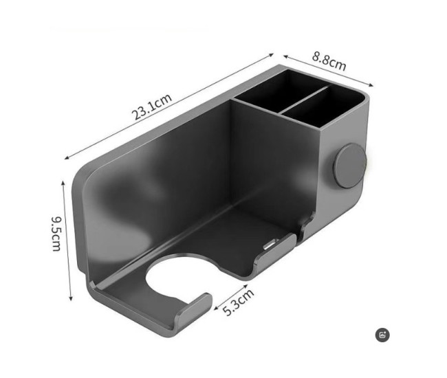 Suport de Baie, Flippy, pentru Uscator de Par, cu Organizator Dublu, din Plastic, Aplicare cu Suport Adeziv, 23 x 8.8 x 9.5 cm, Gri Suport de Baie, Flippy, pentru Uscator de Par, cu Organizator Dublu, din Plastic, Aplicare cu Suport Adeziv, 23 x 8.8 x 9.5 cm, Gri