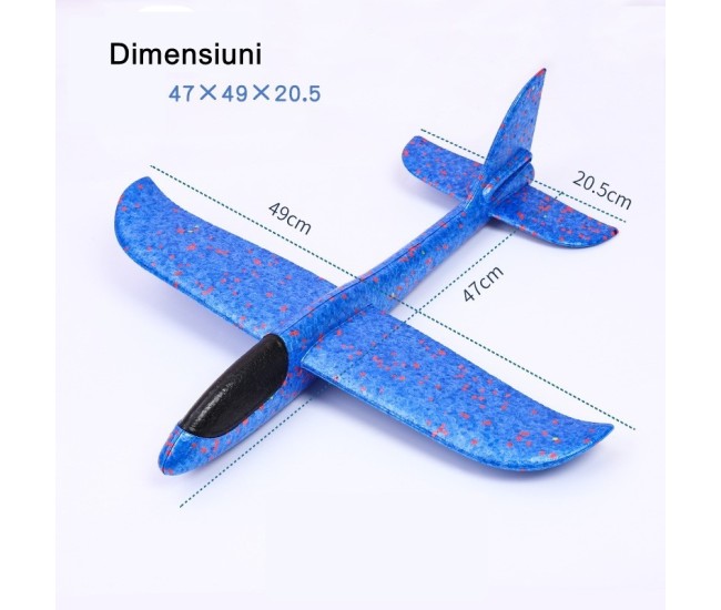 Avion planor din polistiren in punga , lungime 47 cm , Albastru , Flippy