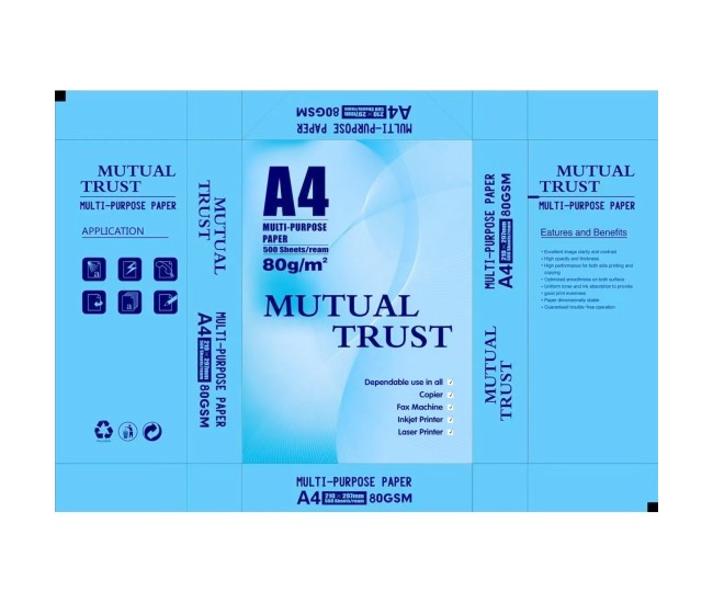 Hartie Copiator A4 Mutual Trust, Flippy, 80 g/mp, 500 coli/top, 210 x 297 mm, Hartie Multifunctionala pentru Imprimanta si Copiator, Hartie Universala pentru Birou