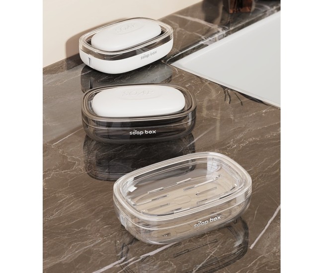 Savoniera, Flippy, Pentru Blat, PET, Scurgere Optima, din Plastic, 13 x 9 x 4 cm, Gri