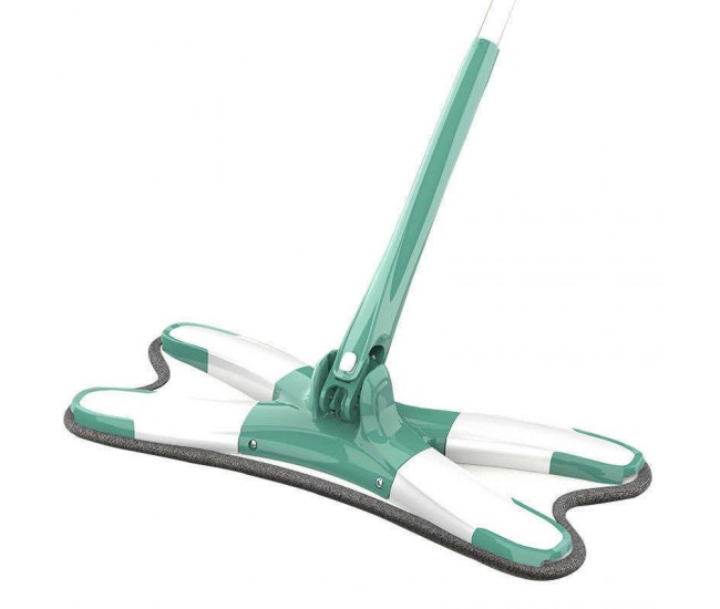 Mop Plat cu Laveta din Microfibra, Flippy, Pentru Uz Casnic, Sistem de Stoarcere X, Tija Telescopica 140 cm, Rotire 360°,38 x 140 cm, Verde