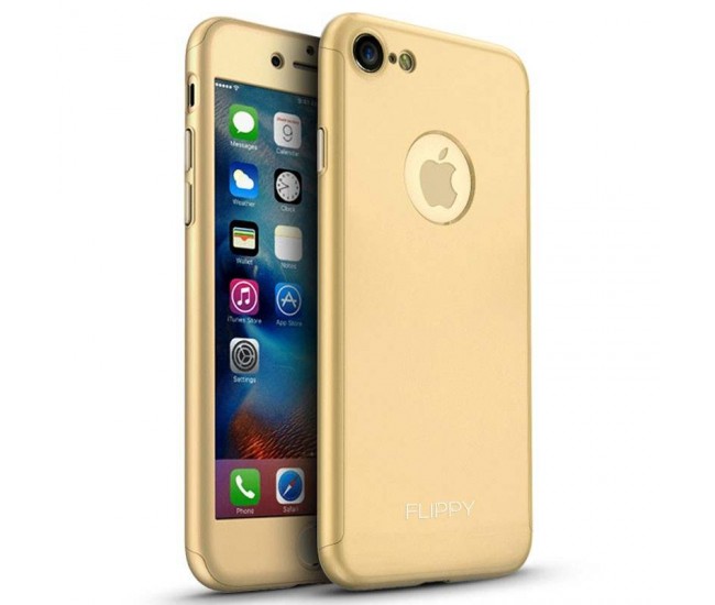 Husa Apple iPhone 8 Full Cover 360 Auriu + Folie Cadou Husa Apple iPhone 8 Full Cover 360 Auriu + Folie Cadou