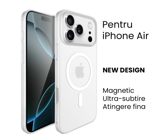 Husa de Protectie compatibila Apple iPhone 17 Air, Flippy, Magnetica Ultra-subtire, Anti-alunecare, Protectie PC, Rezistenta la Zgirieturi, Alb