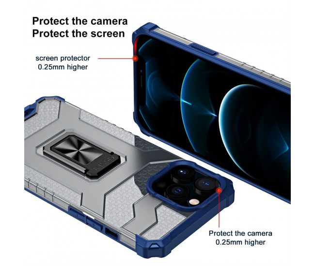Husa de protectie Flippy compatibila cu Apple iPhone 13 Pro Acrylic Armor cu suport Albastru Husa de protectie Flippy compatibila cu Apple iPhone 13 Pro Acrylic Armor cu suport Albastru