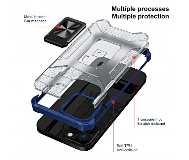 Husa de protectie Flippy compatibila cu Apple iPhone 13 Pro Acrylic Armor cu suport Albastru Husa de protectie Flippy compatibila cu Apple iPhone 13 Pro Acrylic Armor cu suport Albastru