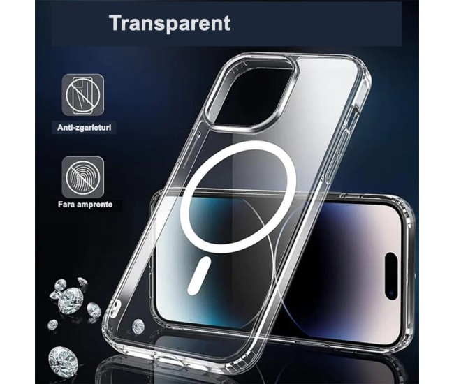 Husa de protectie Flippy compatibila cu Apple iPhone 15 Pro Max, MagSafe Blister, gaura mare camera, transparenta Husa de protectie Flippy compatibila cu Apple iPhone 15 Pro Max, MagSafe Blister, gaura mare camera, transparenta