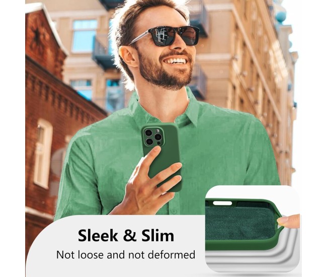 Husa de Protectie, Flippy, pentru iPhone 16 Pro, Liquid Silicone, cu Microfibra pe Interior, Protectie Antisoc, Compatibil Incarcare Wireless, Verde