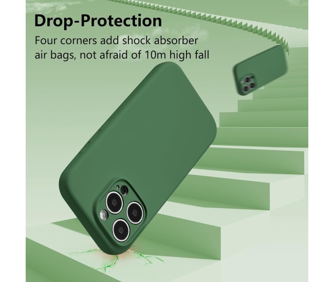 Husa de Protectie, Flippy, pentru iPhone 16 Pro, Liquid Silicone, cu Microfibra pe Interior, Protectie Antisoc, Compatibil Incarcare Wireless, Verde