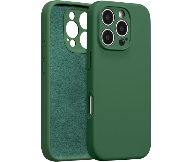 Husa de Protectie, Flippy, pentru iPhone 16 Pro, Liquid Silicone, cu Microfibra pe Interior, Protectie Antisoc, Compatibil Incarcare Wireless, Verde