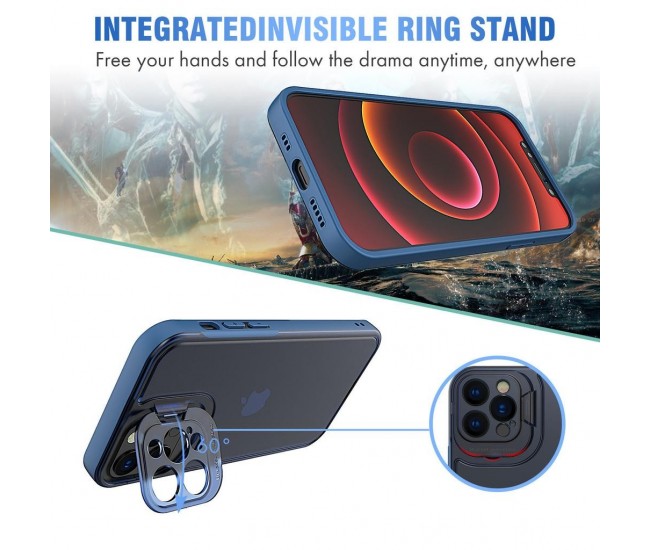 Husa de protectie pentru Apple iPhone 14 Pro, Flippy, Bracket series cu suport si protectie pentru camera, Albastru Husa de protectie pentru Apple iPhone 14 Pro, Flippy, Bracket series cu suport si protectie pentru camera, Albastru