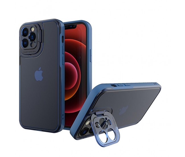 Husa de protectie pentru Apple iPhone 14 Pro, Flippy, Bracket series cu suport si protectie pentru camera, Albastru Husa de protectie pentru Apple iPhone 14 Pro, Flippy, Bracket series cu suport si protectie pentru camera, Albastru
