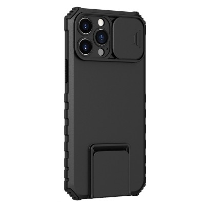 Husa Defender cu Stand pentru Samsung Galaxy S24 FE, Negru, Suport reglabil, Antisoc, Protectie glisanta pentru camera, Flippy