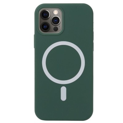 Husa MagSafe liquid large hole magnetic shell pentru Apple iPhone 13 Pro, Full Cover, Liquid Silicone, Magnetica, Incarcare Wireless, Flippy, Verde