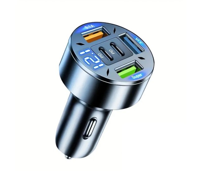Incarcator Auto 5 in 1, Flippy, 3 x Port USB Fast Charge QC3.1 si 2 x Type C, PD 65W, Negru Incarcator Auto 5 in 1, Flippy, 3 x Port USB Fast Charge QC3.1 si 2 x Type C, PD 65W, Negru