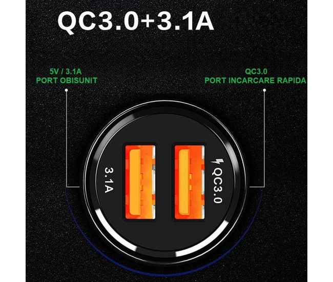 Incarcator Auto, Flippy, Pentru Bricheta, Incarcare Rapida, Interfata USB, 12V-24V, Negru Incarcator Auto, Flippy, Pentru Bricheta, Incarcare Rapida, Interfata USB, 12V-24V, Negru