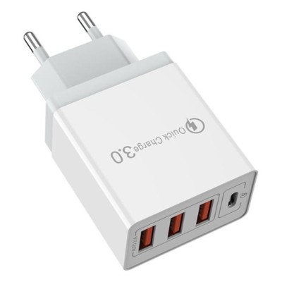 Incarcator Fast Charge pentru Telefon 32W, Flippy, Incarcator Quick Charge cu 3 Porturi USB-A 3.1A & 1 USB-C, Power Delivery 32W, Cap Standard European, Alb Incarcator Fast Charge pentru Telefon 32W, Flippy, Incarcator Quick Charge cu 3 Porturi USB-A 3.1A & 1 USB-C, Power Delivery 32W, Cap Standard European, Alb