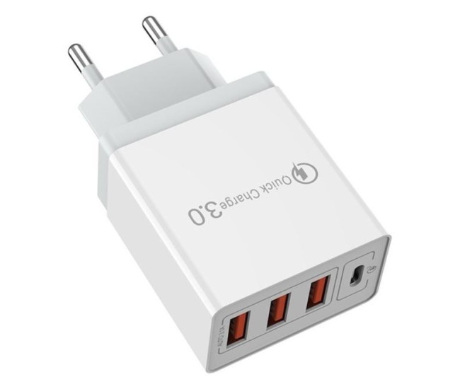 Incarcator Fast Charge pentru Telefon 32W, Flippy, Incarcator Quick Charge cu 3 Porturi USB-A 3.1A & 1 USB-C, Power Delivery 32W, Cap Standard European, Alb Incarcator Fast Charge pentru Telefon 32W, Flippy, Incarcator Quick Charge cu 3 Porturi USB-A 3.1A & 1 USB-C, Power Delivery 32W, Cap Standard European, Alb
