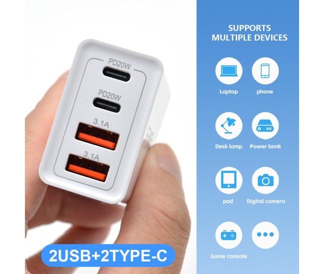 Incarcator Fast Charge pentru Telefon 55W, Flippy, Incarcator Quick Charge cu 2 Porturi USB-A 3.1A & 2 Porturi USB-C, Power Delivery 55W, Cap Standard European, Alb Incarcator Fast Charge pentru Telefon 55W, Flippy, Incarcator Quick Charge cu 2 Porturi USB-A 3.1A & 2 Porturi USB-C, Power Delivery 55W, Cap Standard European, Alb