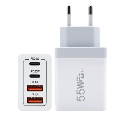 Incarcator Fast Charge pentru Telefon 55W, Flippy, Incarcator Quick Charge cu 2 Porturi USB-A 3.1A & 2 Porturi USB-C, Power Delivery 55W, Cap Standard European, Alb Incarcator Fast Charge pentru Telefon 55W, Flippy, Incarcator Quick Charge cu 2 Porturi USB-A 3.1A & 2 Porturi USB-C, Power Delivery 55W, Cap Standard European, Alb