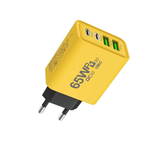 Incarcator Fast Charge pentru Telefon 65W, Flippy, Incarcator Quick Charge cu 2 Porturi USB-A 3.1A & 2 Porturi USB-C, Power Delivery 65W, Cap Standard European, Galben Incarcator Fast Charge pentru Telefon 65W, Flippy, Incarcator Quick Charge cu 2 Porturi USB-A 3.1A & 2 Porturi USB-C, Power Delivery 65W, Cap Standard European, Galben