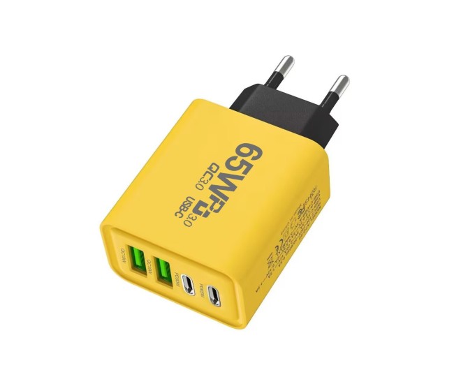 Incarcator Fast Charge pentru Telefon 65W, Flippy, Incarcator Quick Charge cu 2 Porturi USB-A 3.1A & 2 Porturi USB-C, Power Delivery 65W, Cap Standard European, Galben Incarcator Fast Charge pentru Telefon 65W, Flippy, Incarcator Quick Charge cu 2 Porturi USB-A 3.1A & 2 Porturi USB-C, Power Delivery 65W, Cap Standard European, Galben