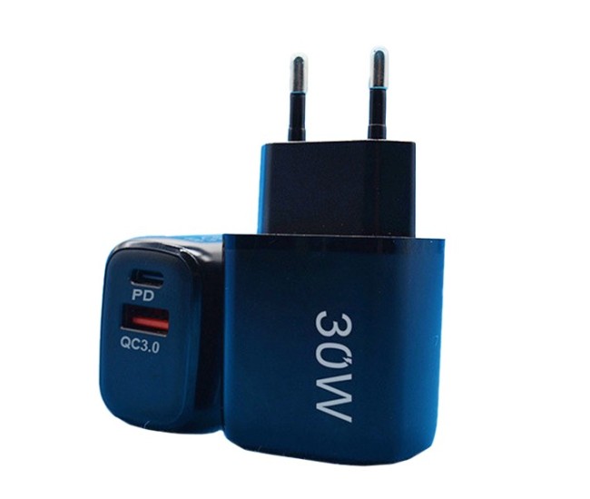 Incarcator Fast Charging pentru Telefon, Flippy, Dual Port USB-A si USB-C cu Cap de Incarcare Standard European, 30W Q.C 3.0, Negru Incarcator Fast Charging pentru Telefon, Flippy, Dual Port USB-A si USB-C cu Cap de Incarcare Standard European, 30W Q.C 3.0, Negru