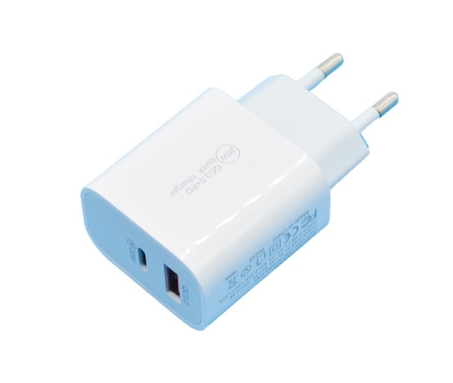 Incarcator Fast Charging QC 3.0, Flippy, Dual Port USB-A si USB-C cu Cap de Incarcare Standard European, 20 W, fara Cablu, Alb Incarcator Fast Charging QC 3.0, Flippy, Dual Port USB-A si USB-C cu Cap de Incarcare Standard European, 20 W, fara Cablu, Alb