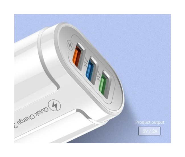 Incarcator Rapid QC3.0, Flippy, 3 Porturi USB, 2.1A, 18W, din ABS, Protectie Supraincalzire, Gama Macarons, Alb Incarcator Rapid QC3.0, Flippy, 3 Porturi USB, 2.1A, 18W, din ABS, Protectie Supraincalzire, Gama Macarons, Alb