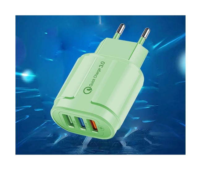 Incarcator Rapid QC3.0, Flippy, 3 Porturi USB, 2.1A, 18W, din ABS, Protectie Supraincalzire, Gama Macarons, Verde Incarcator Rapid QC3.0, Flippy, 3 Porturi USB, 2.1A, 18W, din ABS, Protectie Supraincalzire, Gama Macarons, Verde