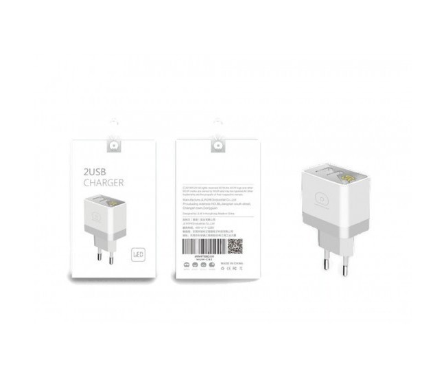 Incarcator Retea Flippy, 2.4A, 2 porturi USB, cu afisaj led WUW-C82, Alb