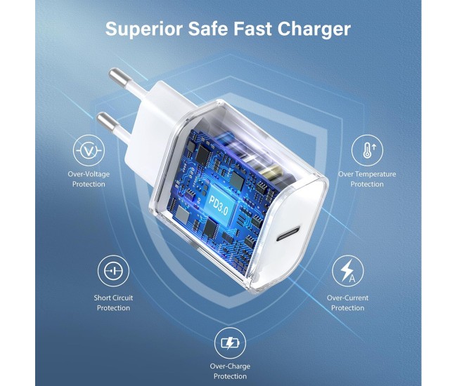 Incarcator Retea Fast Charge, Flippy, Incarcator Standard European Power Delivery 30 W, Compatibil cu iPhone 15 / 16, Alb Incarcator Retea Fast Charge, Flippy, Incarcator Standard European Power Delivery 30 W, Compatibil cu iPhone 15 / 16, Alb