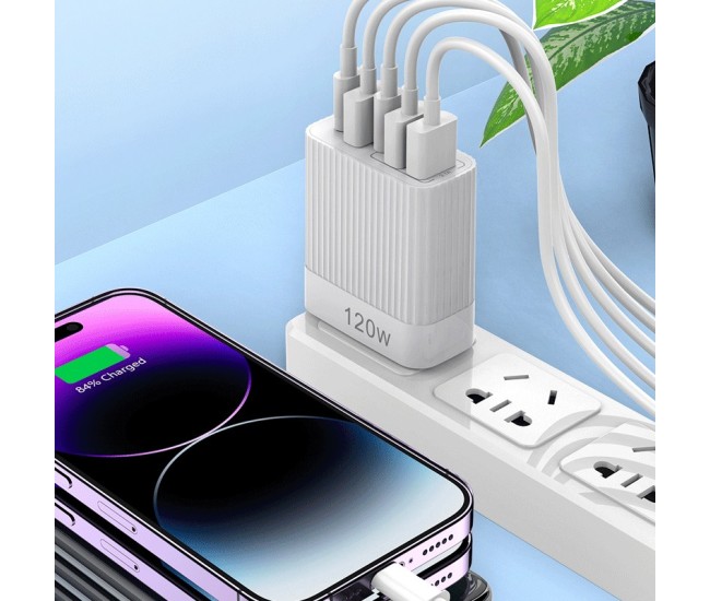 Incarcator Retea pentru Telefon, Flippy, Super Fast Charger Multi-Port, Power Delivery 120W, 3 USB-A, 2 TYPE-C, Compatibil Telefon si Tableta, Alb Incarcator Retea pentru Telefon, Flippy, Super Fast Charger Multi-Port, Power Delivery 120W, 3 USB-A, 2 TYPE-C, Compatibil Telefon si Tableta, Alb