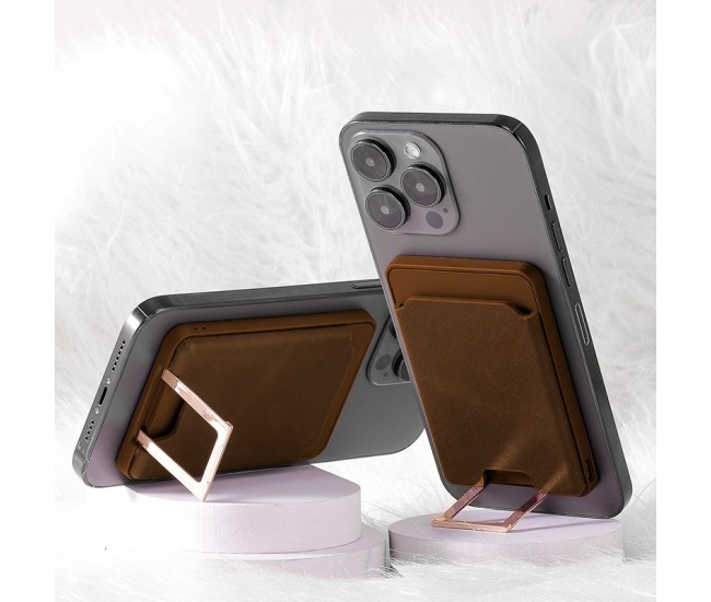 Accesoriu pentru telefon 3 in 1 Flippy, incarcator Wirelles Magsafe, portofel si suport, maro