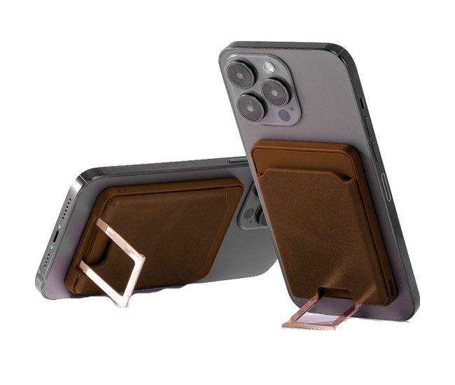 Accesoriu pentru telefon 3 in 1 Flippy, incarcator Wirelles Magsafe, portofel si suport, maro