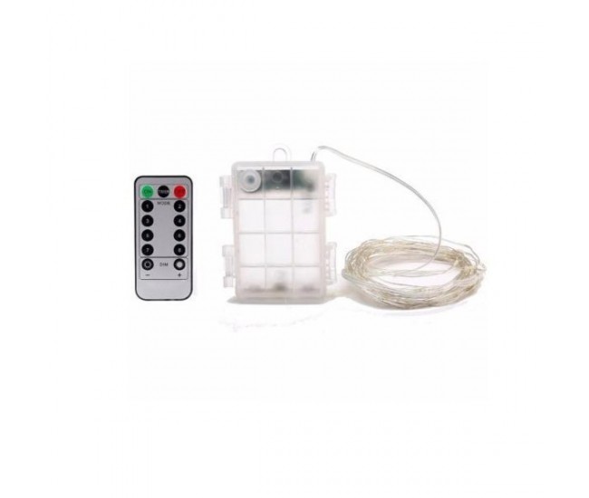 Instalatie Craciun, 10 metri, 100 LED-uri, cu Baterii si Telecomanda cu 8 functii, Alb rece, Flippy Instalatie Craciun, 10 metri, 100 LED-uri, cu Baterii si Telecomanda cu 8 functii, Alb rece, Flippy