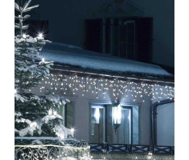 Instalatie Craciun, 20 m, 572 Led-uri ,Franjuri, Alb rece, Flash, Transformator, Interconectabila, Prelungitor 3 m inclus, Fir Transparent, Flippy