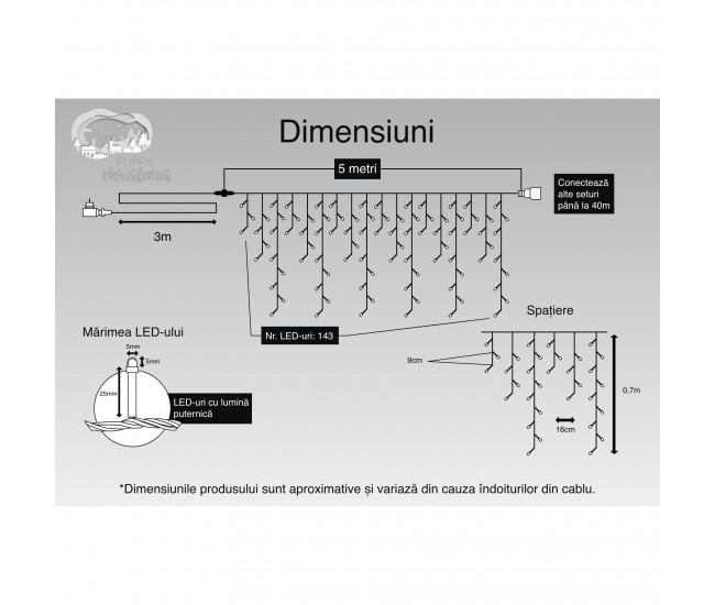 Instalatie Craciun, 5 m, 143 Led-uri ,Franjuri, Albastru, Flash, Transformator cu telecomanda, Interconectabila, Prelungitor 3 m inclus, Fir Alb, Flippy Instalatie Craciun, 5 m, 143 Led-uri ,Franjuri, Albastru, Flash, Transformator cu telecomanda, Interconectabila, Prelungitor 3 m inclus, Fir Alb, Flippy