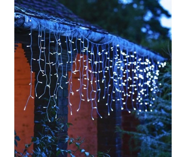 Instalatie Craciun, 5 m, Led-uri ,Franjuri, Alb rece, Flash, Alimentator, Interconectabila, Fir Alb Cauciucat, 220v, Flippy