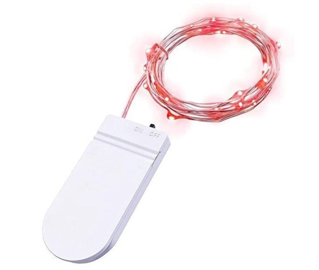 Instalatie Craciun, 5 metri, 50 LED-uri, Rosu, cu baterii, fir cupru, liniar, interior/exterior, Flippy