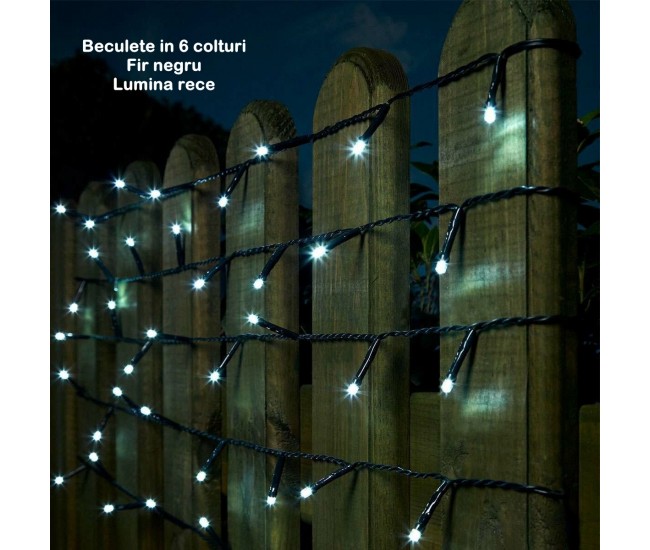 Instalatie Craciun Liniara 100 LED 9 m + 1 m Beculet cu 6 unghiuri Alb Rece fir negru Instalatie Craciun Liniara 100 LED 9 m + 1 m Beculet cu 6 unghiuri Alb Rece fir negru