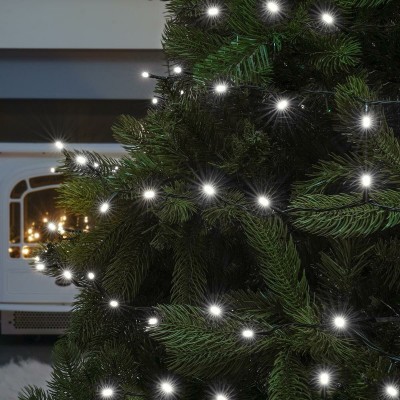 Instalatie Craciun Liniara 100 LED 9 m + 1  m Beculet cu 6 unghiuri  Alb Rece fir negru