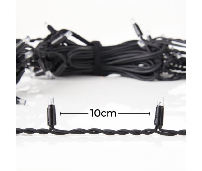 Instalatie Craciun Profesionala de Exterior IP65, 10 m, 240 Led-uri Mari ,Franjuri, Alb cald, Flash, Alimentator, Interconectabila, Fir Negru Cauciucat, 220v, Flippy