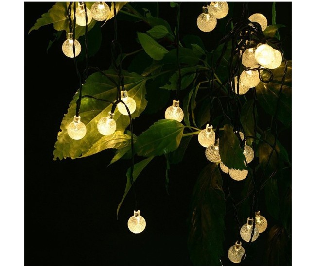 Instalatie Craciun, Tip Globuri de cristal, 20 Led-uri, 5 metri, Alb cald, Energie solara, Senzor de lumina, Flippy Instalatie Craciun, Tip Globuri de cristal, 20 Led-uri, 5 metri, Alb cald, Energie solara, Senzor de lumina, Flippy