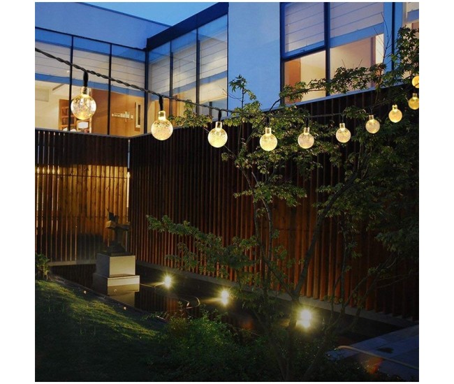 Instalatie Craciun, Tip Globuri de cristal, 200 Led-uri, 22 metri, Alb cald, Energie solara, Senzor de lumina, Flippy Instalatie Craciun, Tip Globuri de cristal, 200 Led-uri, 22 metri, Alb cald, Energie solara, Senzor de lumina, Flippy