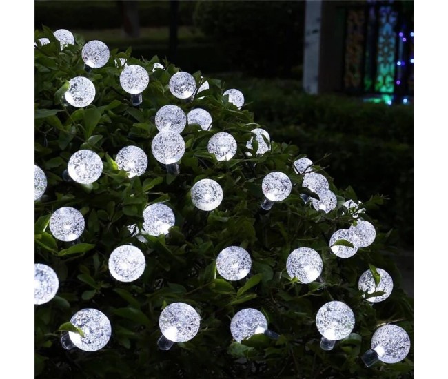 Instalatie Craciun, Tip Globuri de cristal, 30 Led-uri, 6.5 metri, Alb rece, Energie solara, Senzor de lumina, Flippy Instalatie Craciun, Tip Globuri de cristal, 30 Led-uri, 6.5 metri, Alb rece, Energie solara, Senzor de lumina, Flippy