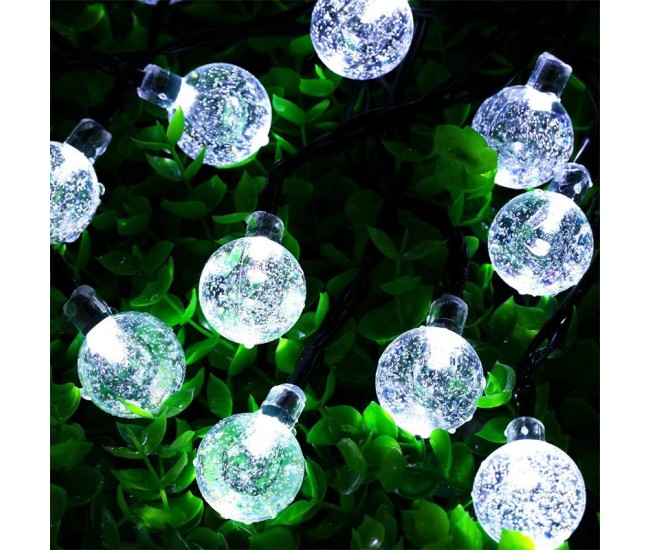 Instalatie Craciun, Tip Globuri de cristal, 30 Led-uri, 6.5 metri, Alb rece, Energie solara, Senzor de lumina, Flippy Instalatie Craciun, Tip Globuri de cristal, 30 Led-uri, 6.5 metri, Alb rece, Energie solara, Senzor de lumina, Flippy
