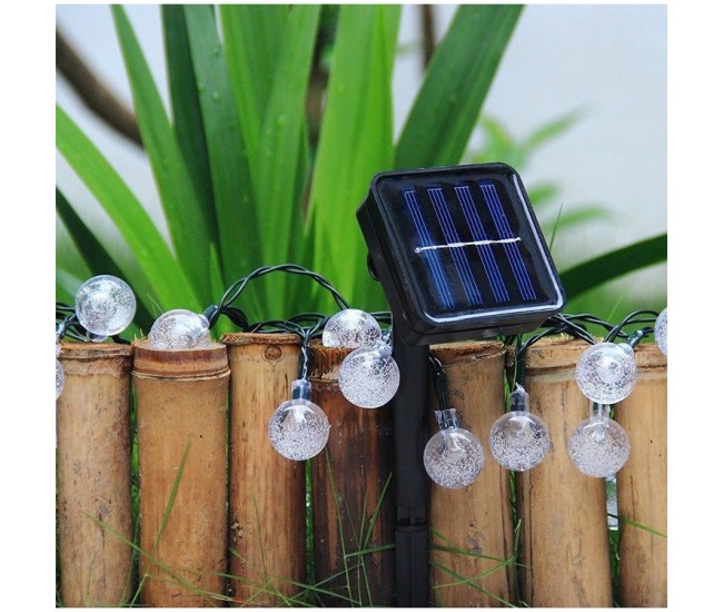 Instalatie Craciun, Tip Globuri de cristal, 30 Led-uri, 6.5 metri, Alb rece, Energie solara, Senzor de lumina, Flippy Instalatie Craciun, Tip Globuri de cristal, 30 Led-uri, 6.5 metri, Alb rece, Energie solara, Senzor de lumina, Flippy