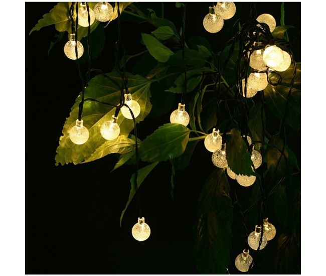 Instalatie Craciun, Tip Globuri de cristal, 50 Led-uri, 9.5 metri, Alb cald, Energie solara, Senzor de lumina, Flippy Instalatie Craciun, Tip Globuri de cristal, 50 Led-uri, 9.5 metri, Alb cald, Energie solara, Senzor de lumina, Flippy